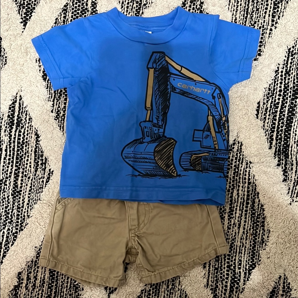 Carhartt Boys’ 3 months Blue and Tan Matching Set with Graphic Tee